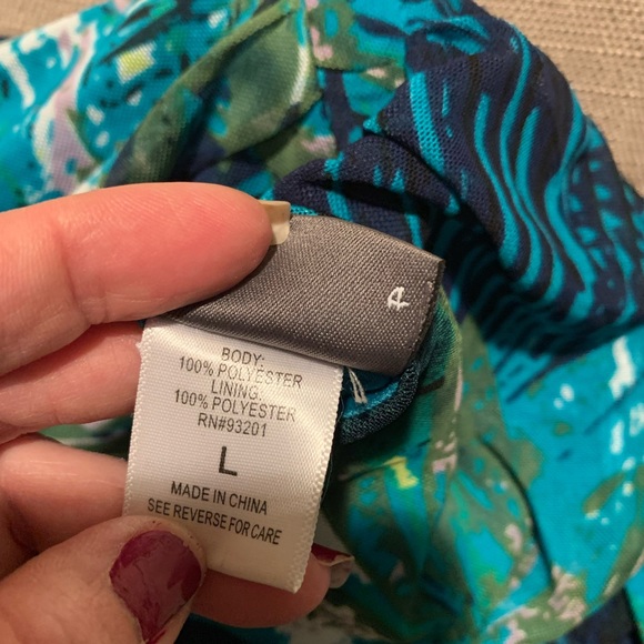 Tropical strapless summer stretchy sundress Turquoise sz L juniors. - Picture 5 of 6